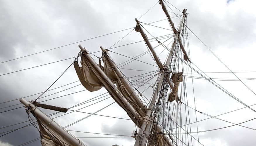 Masts, sails and rigging on a tall ship