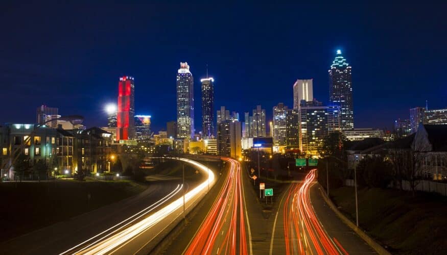 Time lapse of downtown Atlanta, Georgia, USA at night